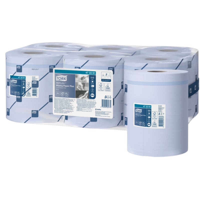 473391 - Tork® Reflex Bobine d'essuyage Plus dévidage central - 2 plis - Recyclé bleu - 150,8m - M4 - 6 bobines